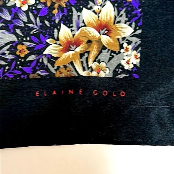 Elaine Gold for Collection XIIX Silk Square Scarf Floral Purple Tan Ivory Japan - Picture 11 of 13